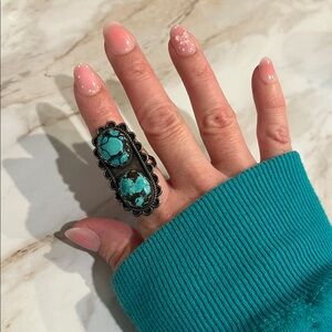Native Turquoise Sterling Ring / unisex & large size